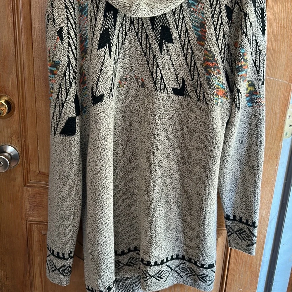 *And The Why - hooded, Aztec pattern cardigan sweater jacket
